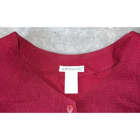 Ship N Shore Vintage 80s Womens L Blouse Red Button Up Rayon Top Back Bow Tie - Picture 3 of 9